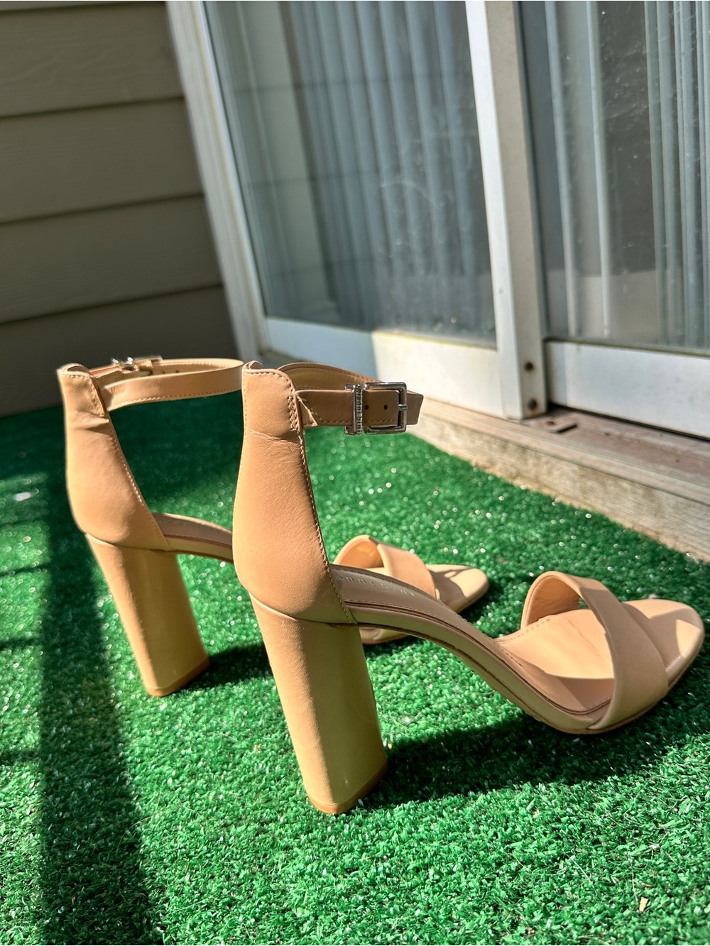 Classic Tan Block Heel Ankle-Strap Sandals